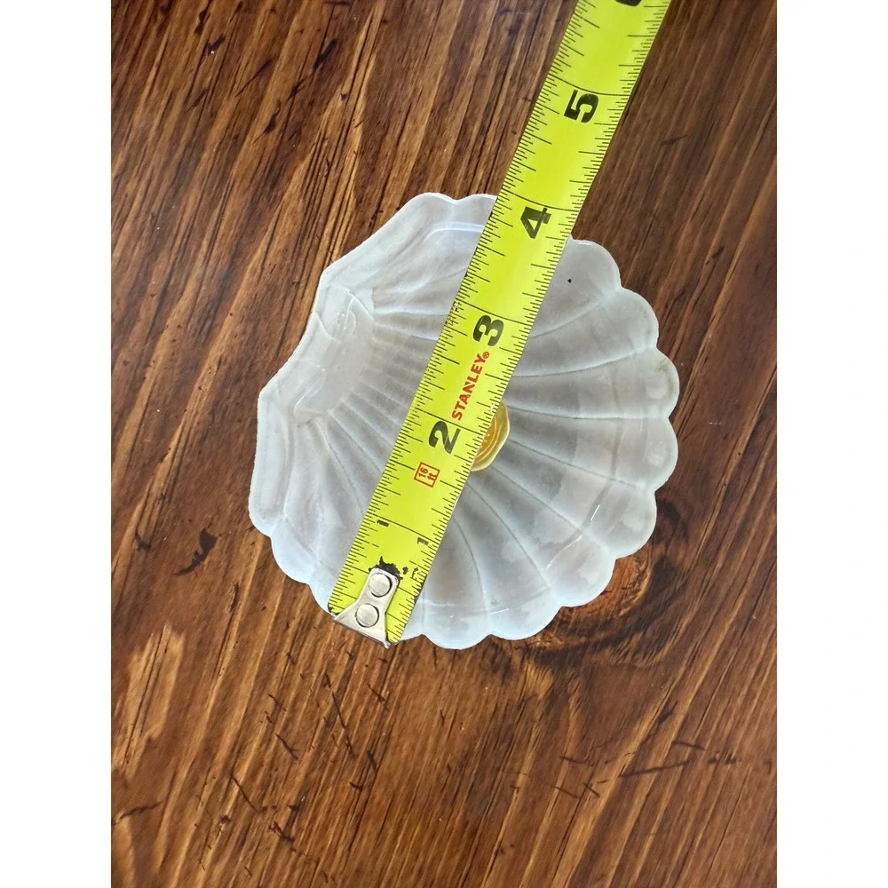 Vintage Frosted Glass Scalloped Seashell Trinket Dish Made in England Clear 4.5
